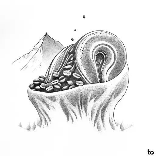 Aminimalist design of a coffee bean morphing into a mountain range tattoo design idea