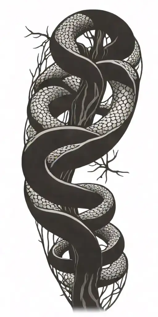 tree branch with cobra wrapping around it   tattoo design idea