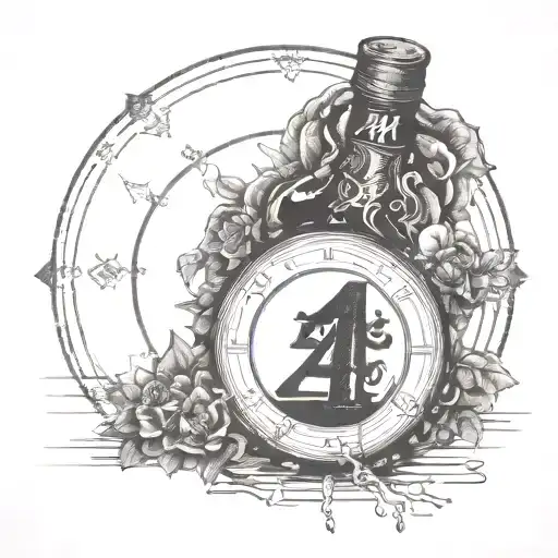 lettering word '4W' w tequila bottle tattoo design idea