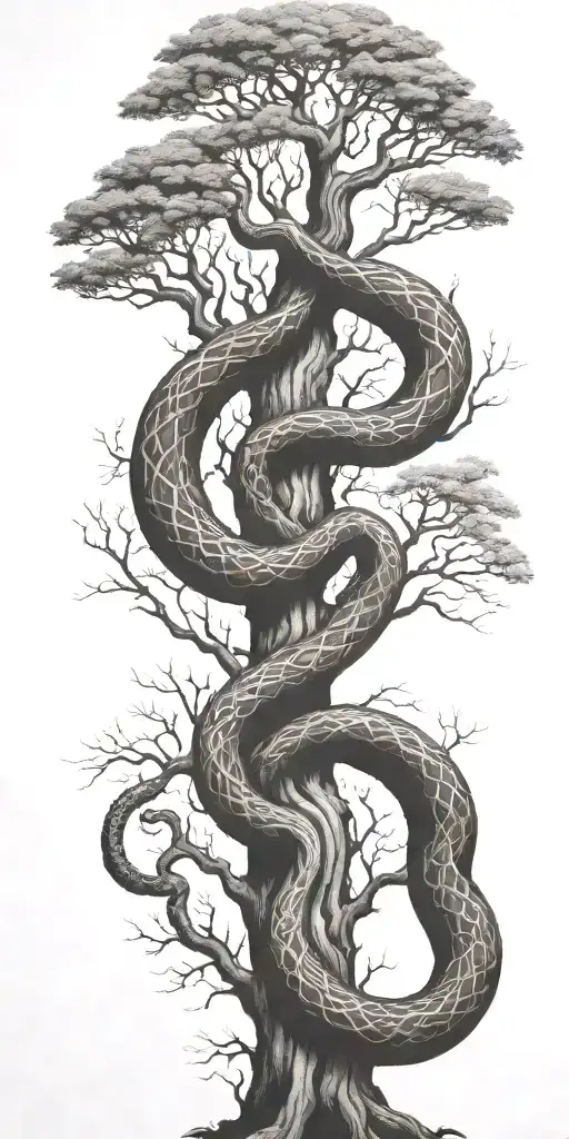 tree trunk with cobra  coiling around it tattoo design idea