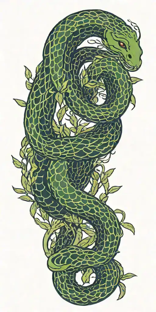 weeping willow tree with olive green cobra  coiling around it with color  tattoo design idea