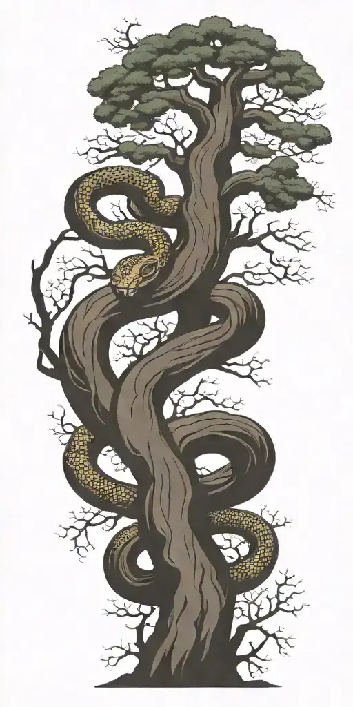 dead tree with cobra wrapping around it   tattoo design idea