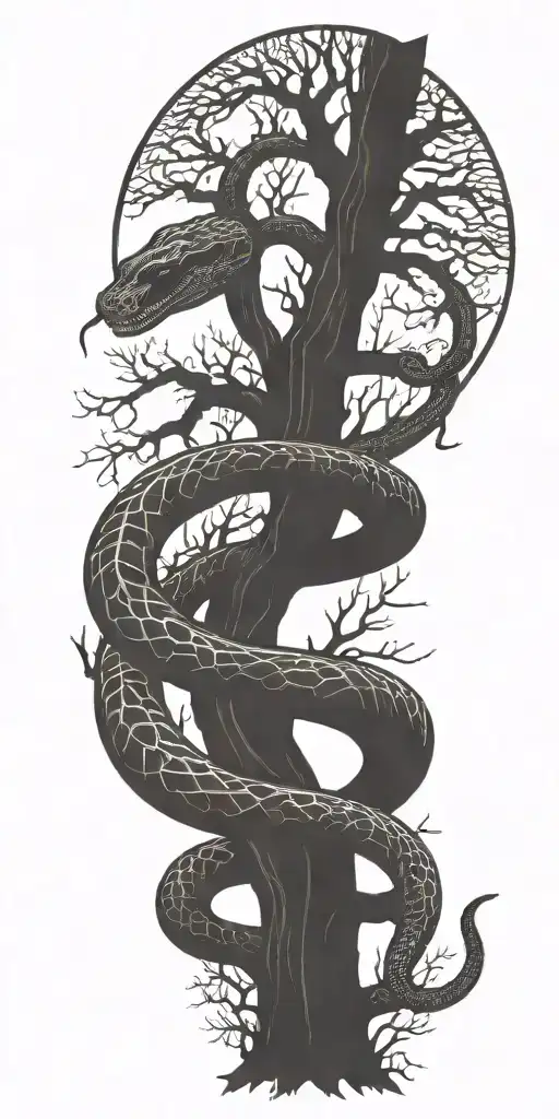 dead tree with cobra wrapping around it   tattoo design idea
