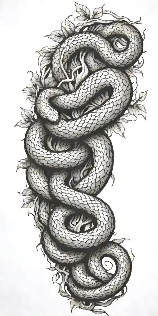 large tree branch with snake coiling around the arm tattoo design idea