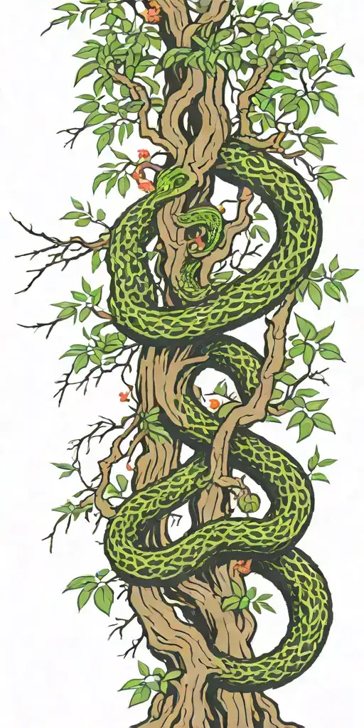 weeping willow tree with olive green cobra  coiling around it with color  tattoo design idea