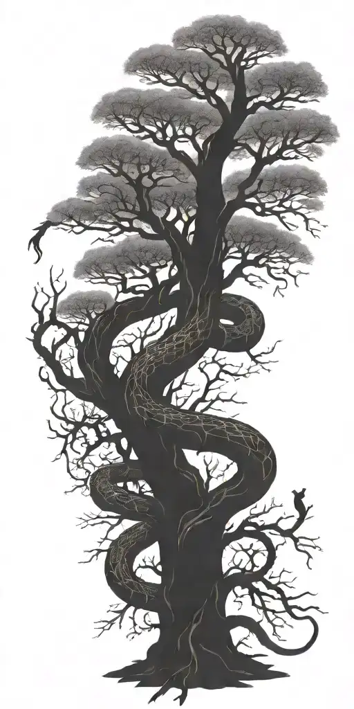 dead tree with cobra wrapping around it   tattoo design idea