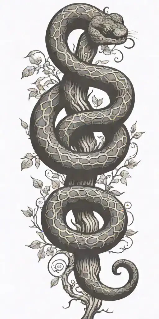 tree trunk with snake coiling around it tattoo design idea