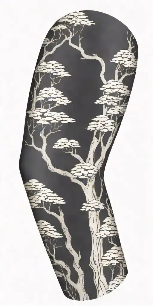 tree bark arm sleeve with snake tattoo design idea