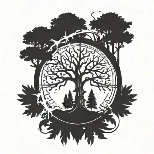 family crest 4W compass next too tree growing together tattoo design idea