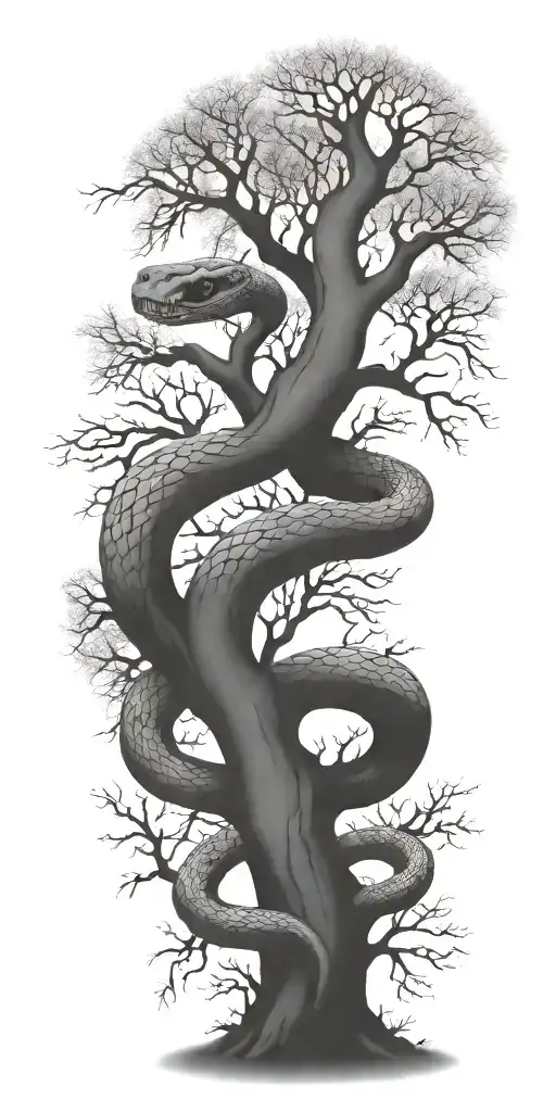 dead tree with cobra wrapping around it   tattoo design idea