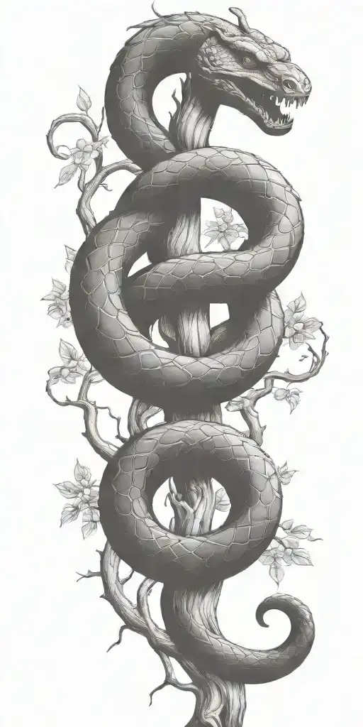 tree trunk with snake coiling around it tattoo design idea