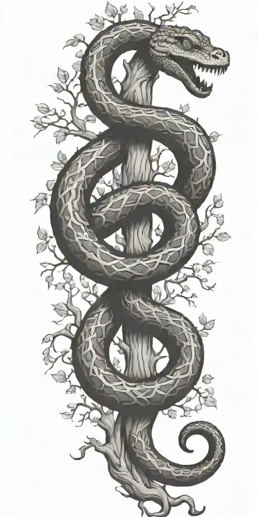 tree trunk with snake coiling around it tattoo design idea
