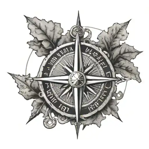 4W lettering with oak tree and compass  tattoo design idea