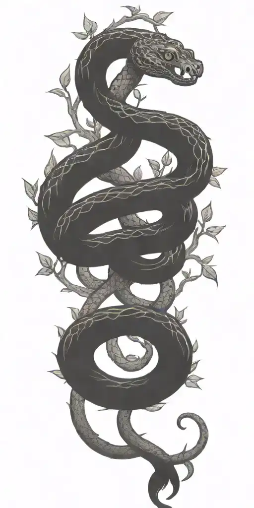 tree trunk with snake coiling around it tattoo design idea