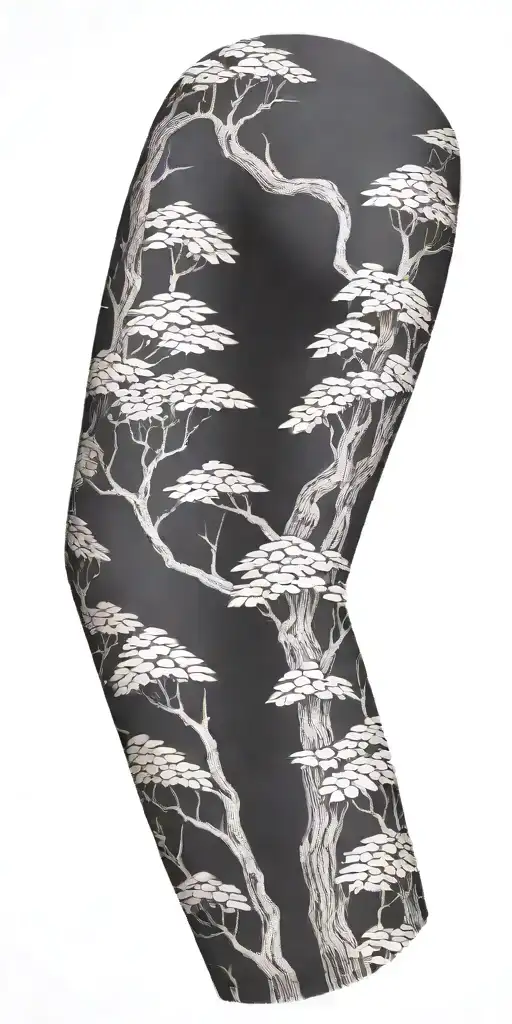 tree bark arm sleeve with snake tattoo design idea