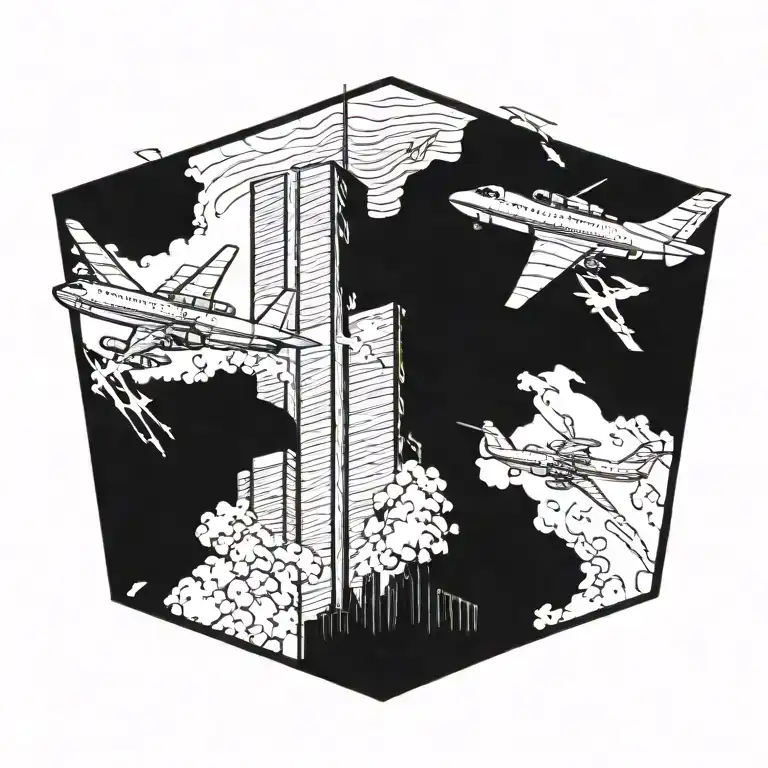 9/11 twin towers tattoo with plane crashing with people jumping goatse tattoo design idea