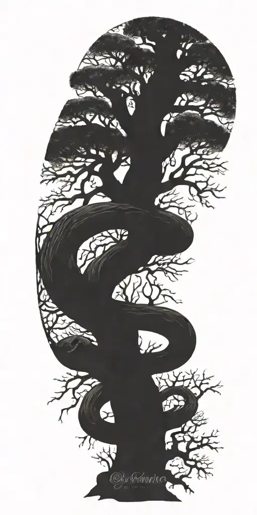 dead tree with cobra wrapping around it   tattoo design idea
