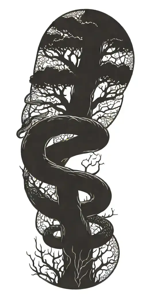 dead tree with cobra wrapping around it   tattoo design idea