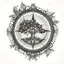 4W lettering with oak tree and compass  tattoo design idea