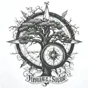 4W lettering with oak tree and compass  tattoo design idea