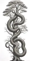 tree trunk with cobra  coiling around it tattoo design idea