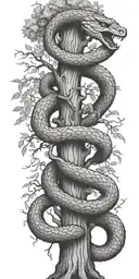 tree trunk with cobra  coiling around it tattoo design idea