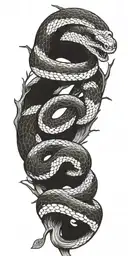 snake coiling around a single tree branch with bark tattoo design idea