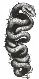 snake coiling around a single tree branch with bark tattoo design idea