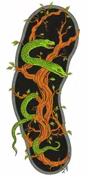 weeping willow tree with olive green cobra  coiling around it with color  tattoo design idea