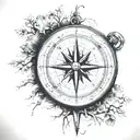 compass beside oak tree  tattoo design idea