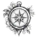 compass beside oak tree  tattoo design idea