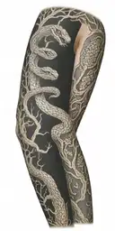 tree bark arm sleeve with snake tattoo design idea