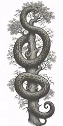 tree trunk with cobra  coiling around it tattoo design idea