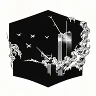 9/11 twin towers tattoo with plane crashing with people jumping from building tattoo design idea