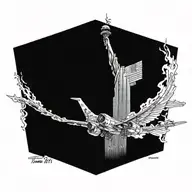 9/11 twin towers tattoo with plane crashing with people jumping from building tattoo design idea