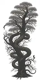 dead tree with cobra wrapping around it   tattoo design idea