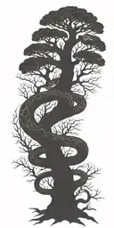 dead tree with cobra wrapping around it   tattoo design idea