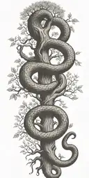 tree trunk with snake coiling around it tattoo design idea
