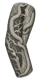 tree bark arm sleeve with snake tattoo design idea