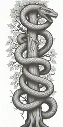 tree trunk with cobra  coiling around it with maple leaves   tattoo design idea