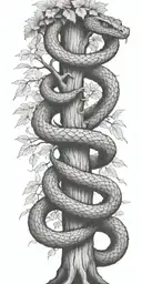 tree trunk with cobra  coiling around it with maple leaves   tattoo design idea