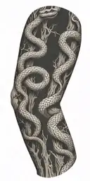 tree bark arm sleeve with snake tattoo design idea