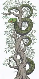 weeping willow tree with olive green cobra  coiling around it with color  tattoo design idea