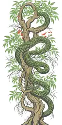 weeping willow tree with olive green cobra  coiling around it with color  tattoo design idea