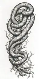 large tree branch with no leaves with snake coiling around the arm  tattoo design idea