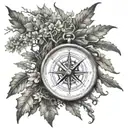 4W oak tree compass tattoo design idea