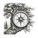 4W oak tree compass tattoo design idea
