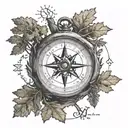 4W oak tree compass tattoo design idea