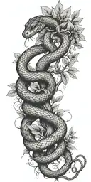 large tree branch with snake coiling around the arm tattoo design idea