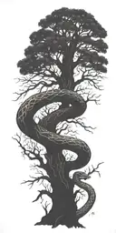 dead tree with cobra wrapping around it   tattoo design idea
